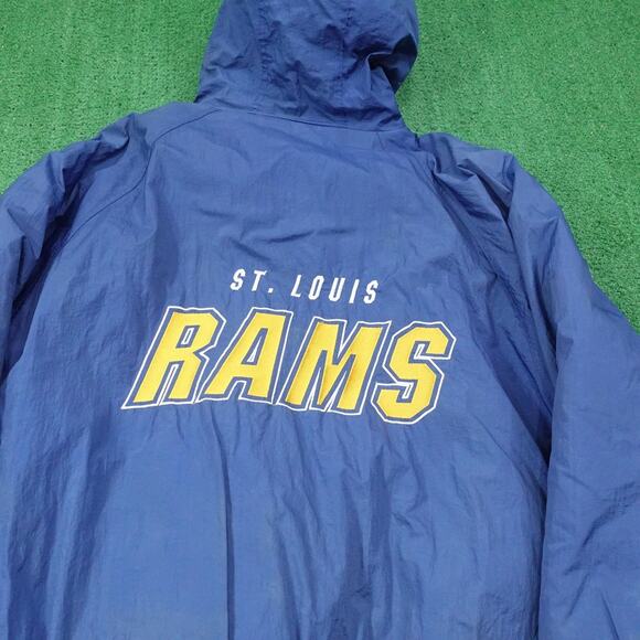 Vintage St. Louis Rams Puffer Jacket Mens Blue NFL Football Hooded Logo 7 90s - Picture 9 of 16